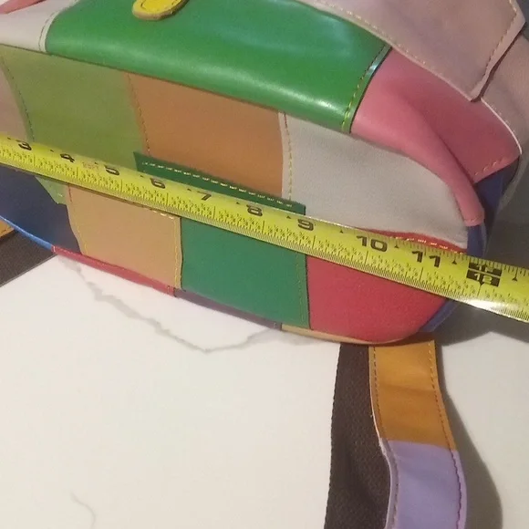 Boho Multicolor Patchwork Leather Backpack | Colorful Festival Cottagecore Y2K - Picture 10 of 16